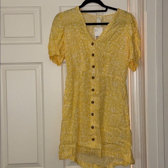 H&M Dresses Hm Yellow Floral Midi Dress Poshmark